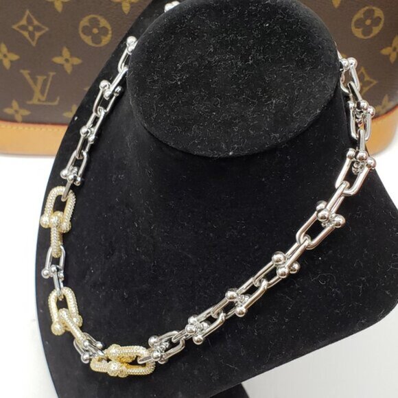 925 Pure Silver and Gold Plated Horse Shoe Necklace Chain - Picture 8 of 8